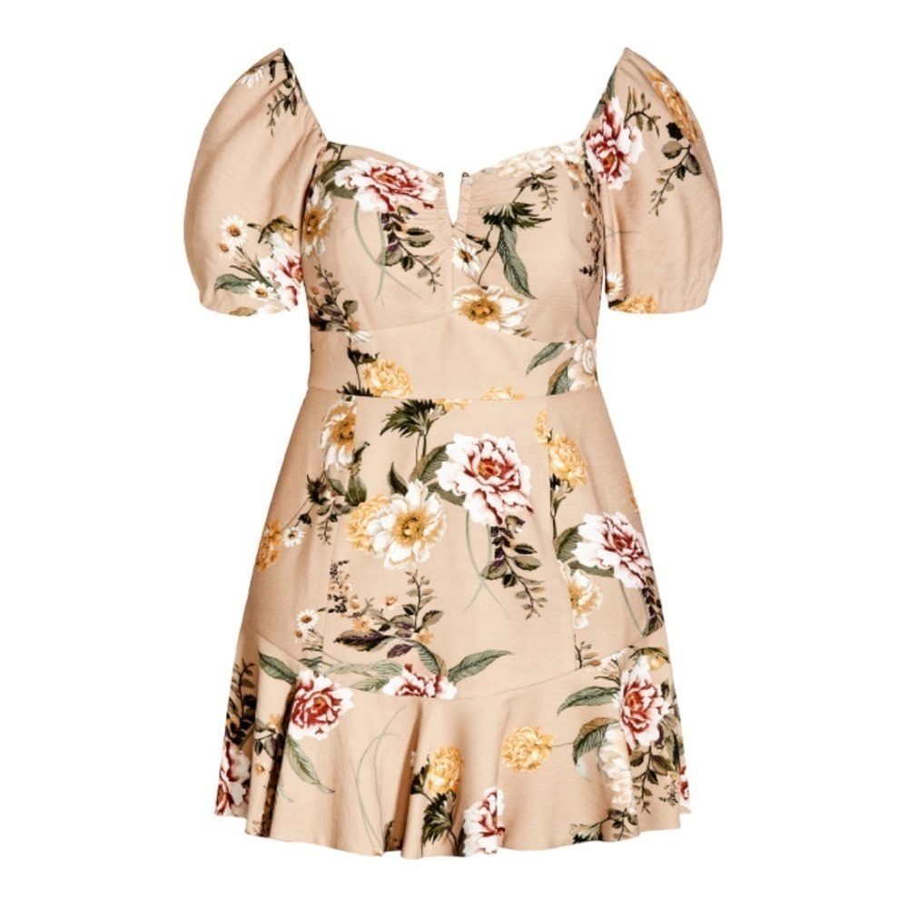 City Chic Finch Floral Dress - Ivory Size 16